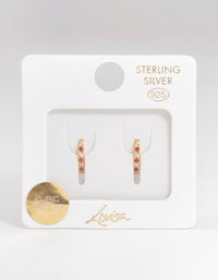 Gold Plated Sterling Silver Cubic Zirconia Check Huggie Earrings - link has visual effect only