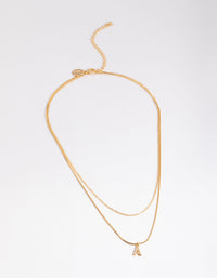 Letter A Gold Plated Layered Initial Diamante Necklace - link has visual effect only