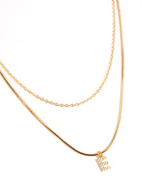 Letter E Gold Plated Layered Diamante Initial Necklace - link has visual effect only