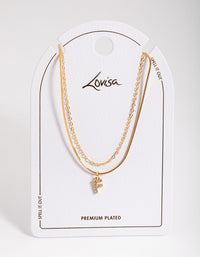 Letter F Gold Plated Layered Diamante Initial Necklace - link has visual effect only