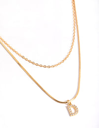 Letter D Gold Plated Layered Diamante Initial Necklace - link has visual effect only