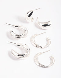 Rhodium Mixed Textured Thick Earrings Pack - link has visual effect only