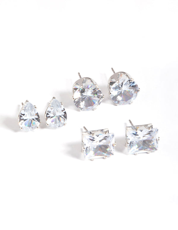 Rhodium Statement Stud Earrings Pack