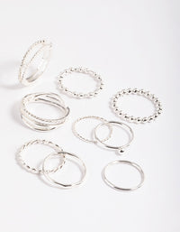 Rhodium Mixed Ball Band Ring Pack - link has visual effect only