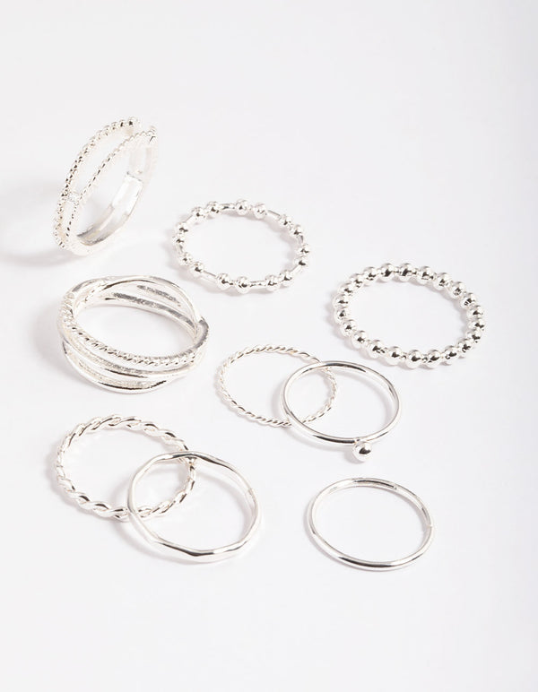 Rhodium Mixed Ball Band Ring Pack