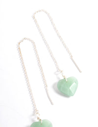 Silver Plated Green Aventurine Facet Heart Thread Earrings - link has visual effect only