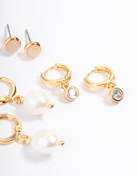 Gold Plated Rose Quartz Freshwater Pearl Diamante Stack Earrings - link has visual effect only