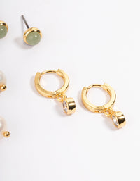 Gold Plated Green Aventurine Freshwater Pearl Cubic Zirconia Earring Pack - link has visual effect only