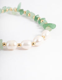 Gold Plated Green Aventurine Chip Freshwater Pearl Stretch Bracelet - link has visual effect only