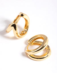 Gold Plated Brass Double Hoop Huggie Earrings - link has visual effect only