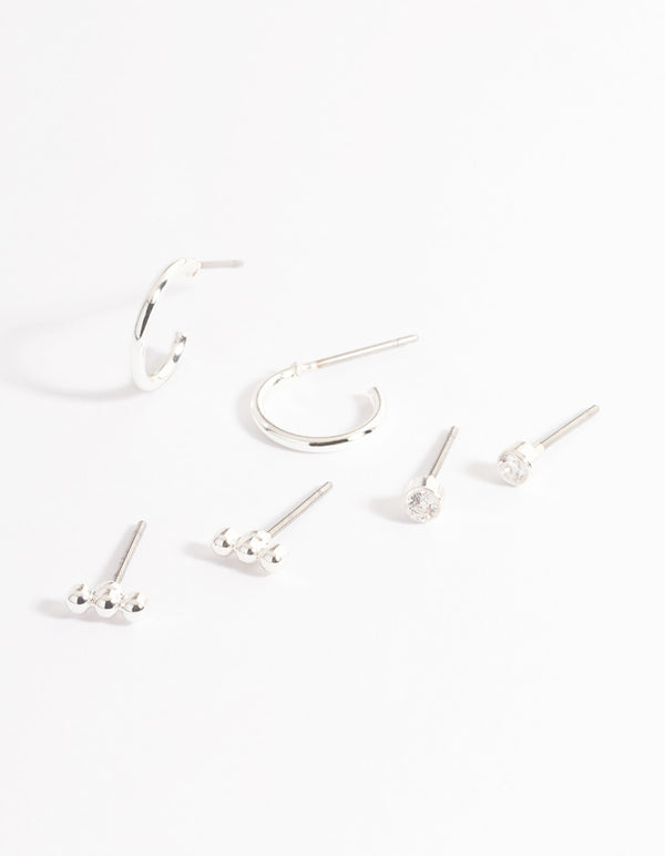 Silver Diamante Stud & Huggie Pack