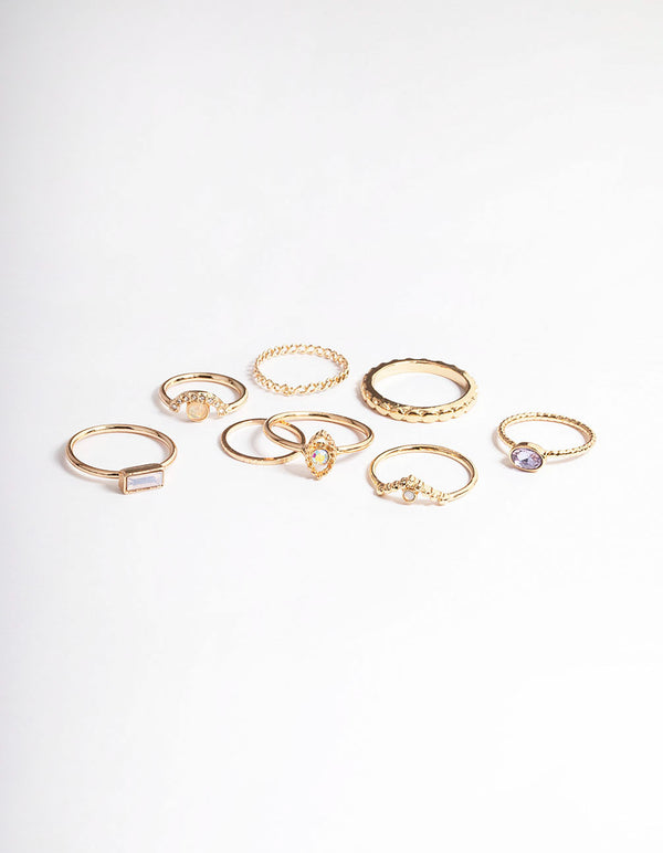 Gold Diamante & Eye Ring 8-Pack