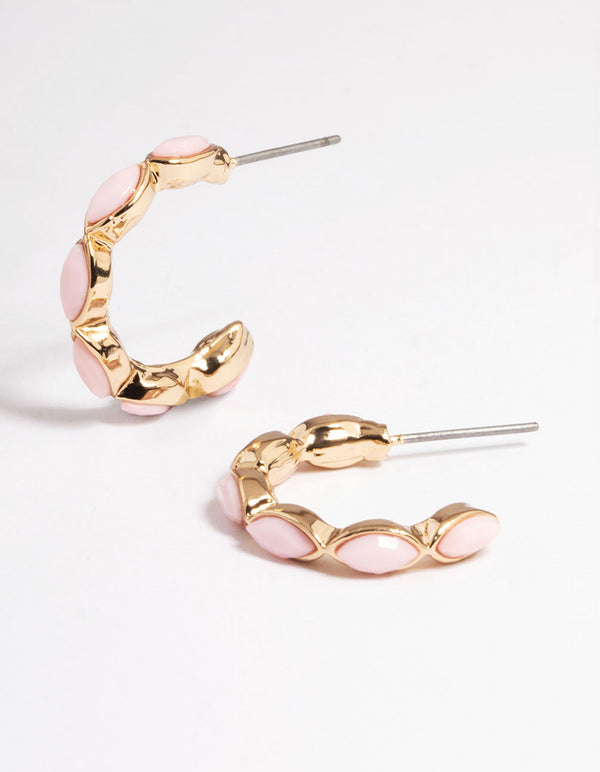 Pink Marquise Mini Hoop Earrings