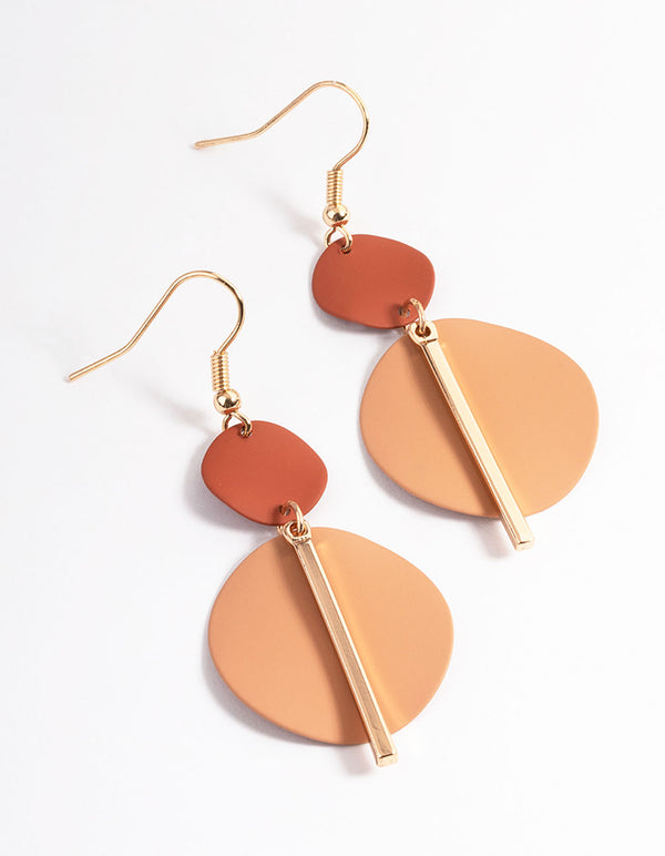 Brown Disc & Stick Drop Earrings