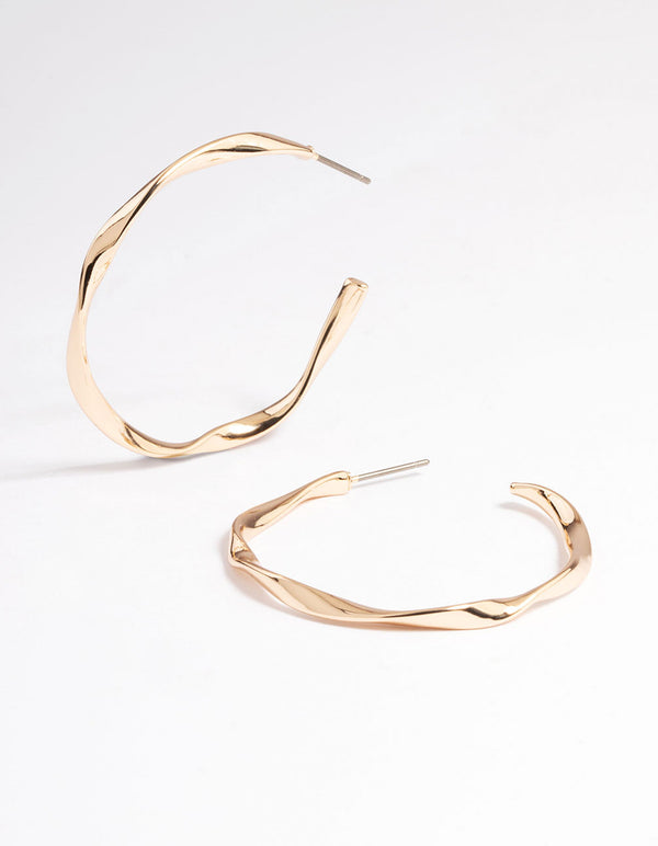 Gold Ribbon Twist Hoop Earrings