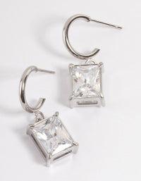 Stainless Steel Rectangle Cubic Zirconia Hoop Earrings - link has visual effect only