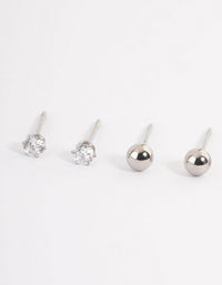 Stainless Steel Cubic Zirconia Plain Stud Earrings Pack - link has visual effect only