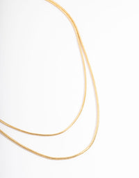 Waterproof Gold Plated Stainless Steel Thin Herringbone Two Layered Necklace - link has visual effect only