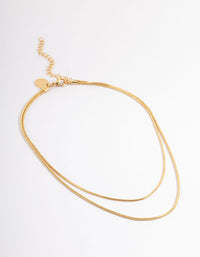 Waterproof Gold Plated Stainless Steel Thin Herringbone Two Layered Necklace - link has visual effect only