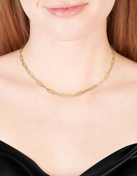 Gold Plated Stainless Steel Open Oval Link Necklace - link has visual effect only