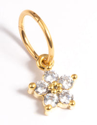 Gold Plated Titanium Cubic Zirconia Five Petal Flower Clicker Ring - link has visual effect only