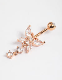 Rose Gold Plated Surgical Steel Butterfly Crystal Belly Ring - link has visual effect only