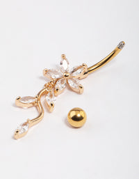 Gold Plated Surgical Steel Cubic Zirconia Flower Drop Belly Ring - link has visual effect only