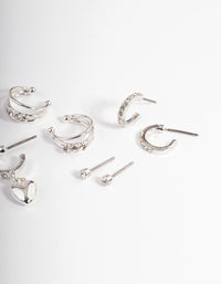 Silver Crystal Puffed Heart Earrings 4-Pack - link has visual effect only