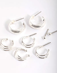 Silver Bevelle & Cuff Earrings 4-Pack - link has visual effect only