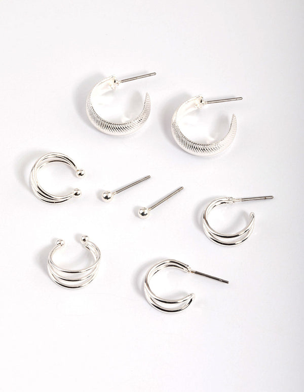 Silver Bevelle & Cuff Earrings 4-Pack