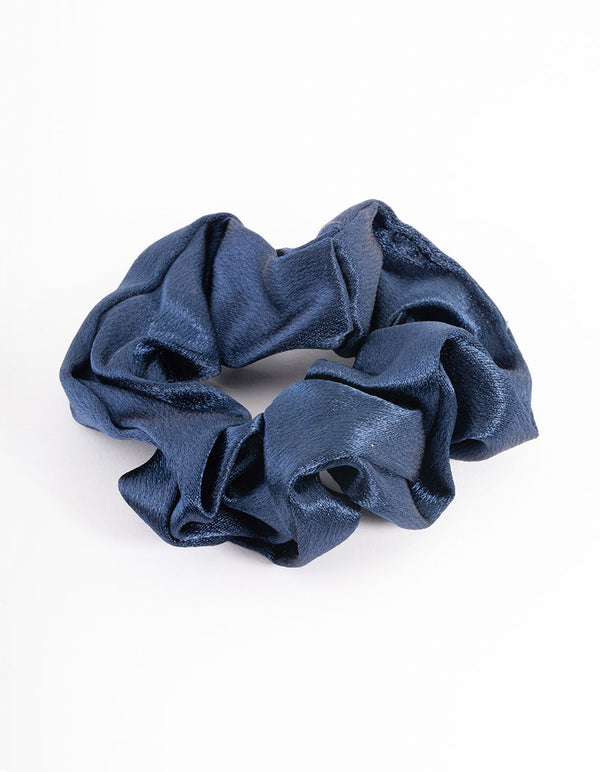 Navy Fabric Satin Scrunchie