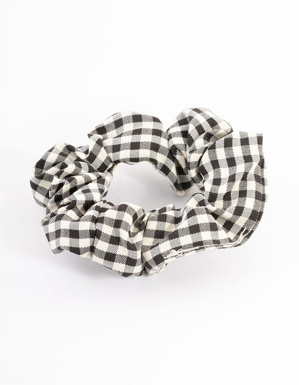 Black Fabric Checkered Scrunchie