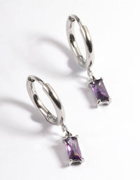 Rhodium Surgical Steel Square Cubic Zirconia Hoop Earrings - link has visual effect only