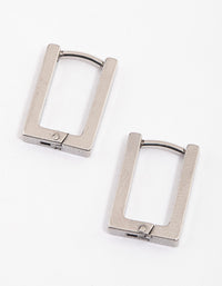 Rhodium Surgical Steel Rectangle Hoop Earrings - link has visual effect only