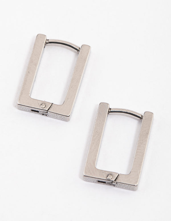 Rhodium Surgical Steel Rectangle Hoop Earrings