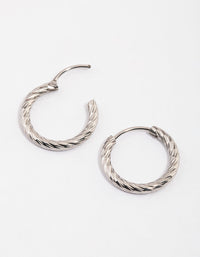 Rhodium Surgical Steel Twist Hoop Earrings - link has visual effect only