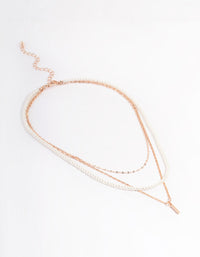 Rose Gold Pearly Mixed Triple Row Chain Necklace - link has visual effect only