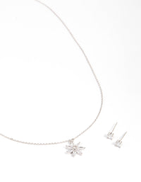 Silver Cubic Zirconia Marquise Flower Earrings & Necklace Set - link has visual effect only