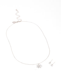 Silver Cubic Zirconia Marquise Flower Earrings & Necklace Set - link has visual effect only