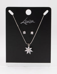 Silver Cubic Zirconia Marquise Flower Earrings & Necklace Set - link has visual effect only