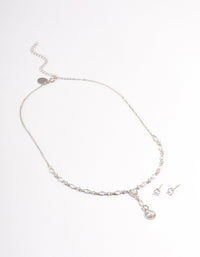 Rhodium Oval Pear Jewellery Set - link has visual effect only