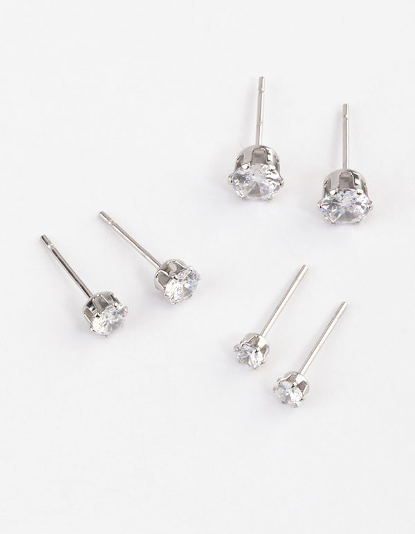 Waterproof Waterproof Stainless Steel Cubic Zirconia Stud Earrings Pack