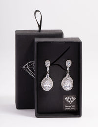 Diamond Simulant Rhodium Detail Pear Drop Earrings - link has visual effect only