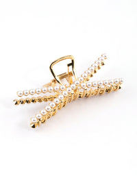 Gold Pearl Detail Cross Claw Clip - link has visual effect only