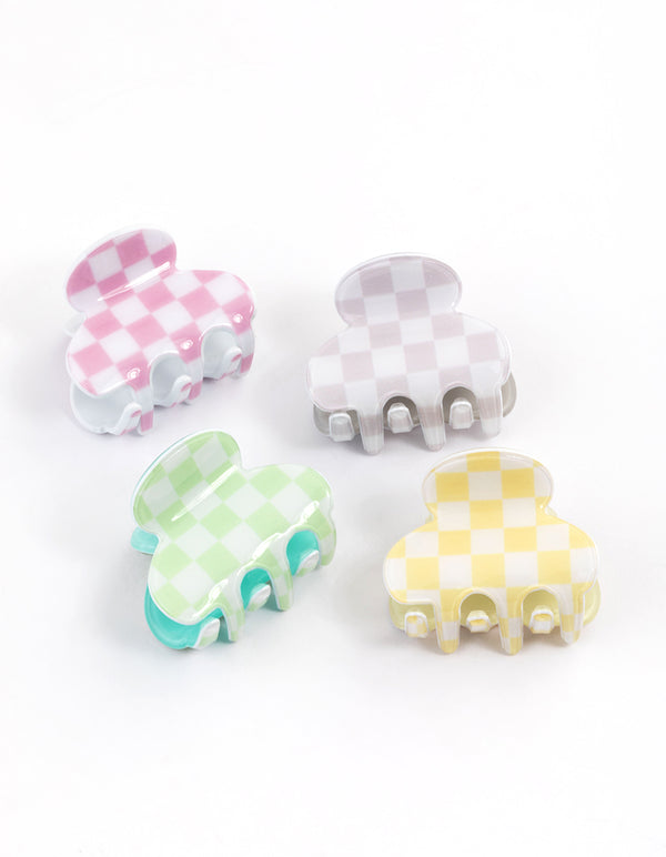 Checkered Mini Hair Claw Clips 4-Pack