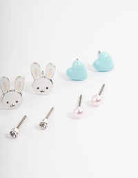 Kids Bunny Heart Stack Earrings 6-Pack - link has visual effect only