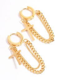 Waterproof Gold Plated Stainless Steel Cross Chain Drop Huggie Earrings - link has visual effect only