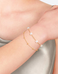 Gold Plated Stainless Steel Double Layer Pearl Ball Bracelet - link has visual effect only