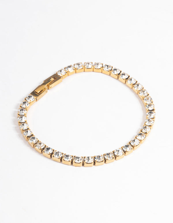 Gold Plated Stainless Steel Diamante Tennis Bracelet