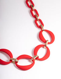 Red Mixed Oval Link Necklace - link has visual effect only